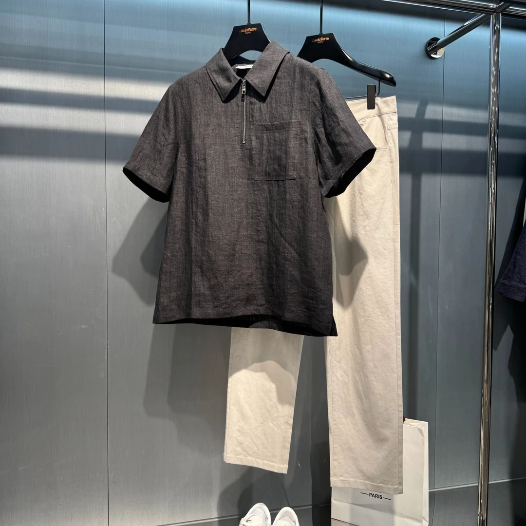 DIKALO FERRE/迪卡里奥 费雷DFD52DC032早春新款男翻领半拉链短袖