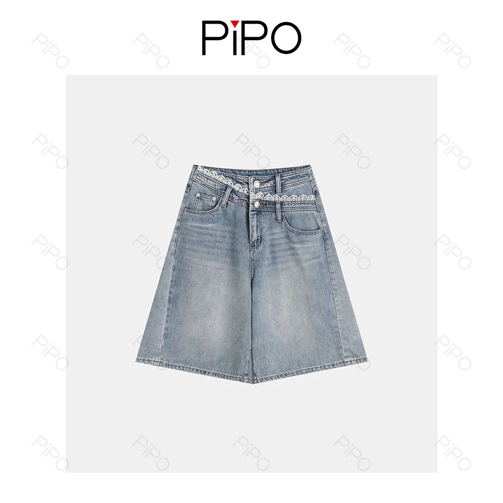 PIPO高腰直筒五分裤设计感夏季中腰牛仔裤短裤DD52P560