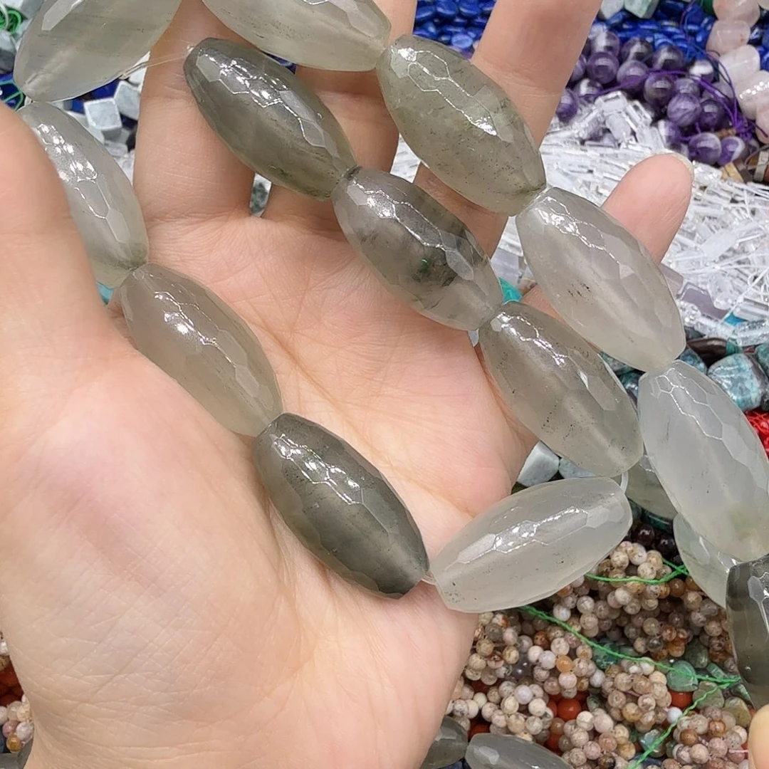 未镶嵌珠宝半成品黄晶15×30绿兔毛天珠切面一条