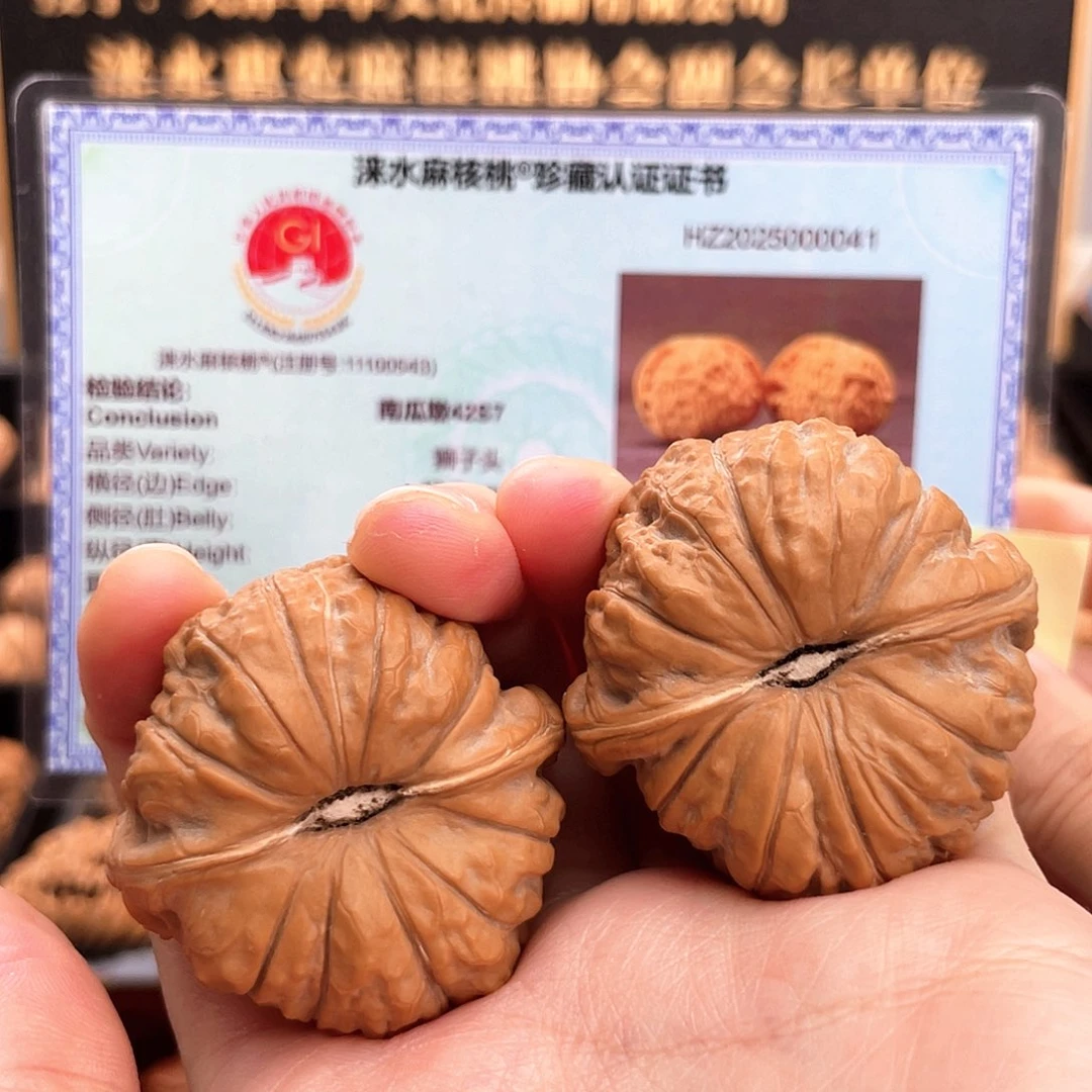 把件文玩核桃正圆瓜深凹一字底全品红皮南瓜墩42S7