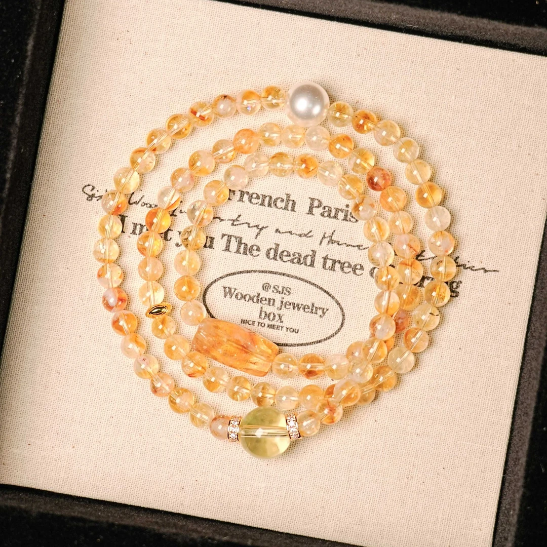 【灵和运】设计款天然A净体黄塔晶三圈手链素圈暴力黄塔晶