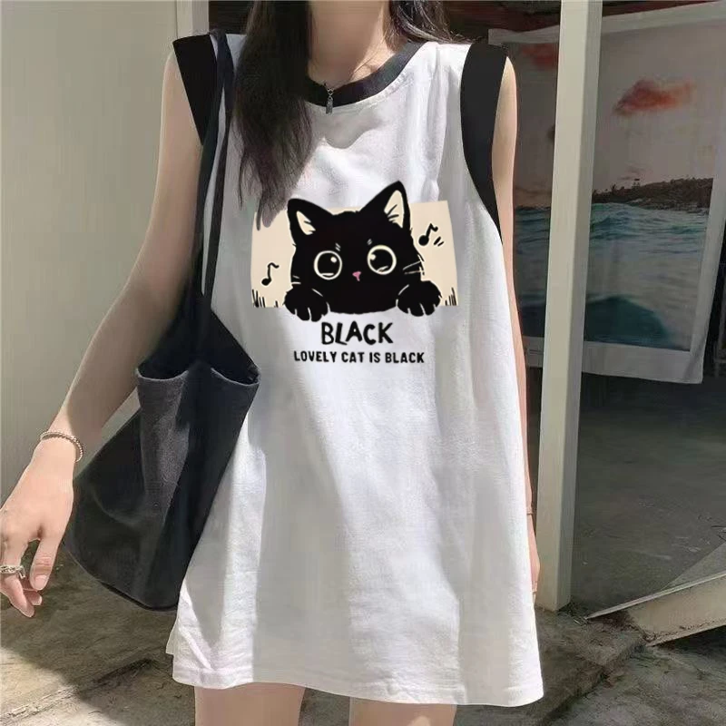 纯棉美式夏季oversize宽松百搭拼接背心t恤女宽松百搭上衣坎肩ins