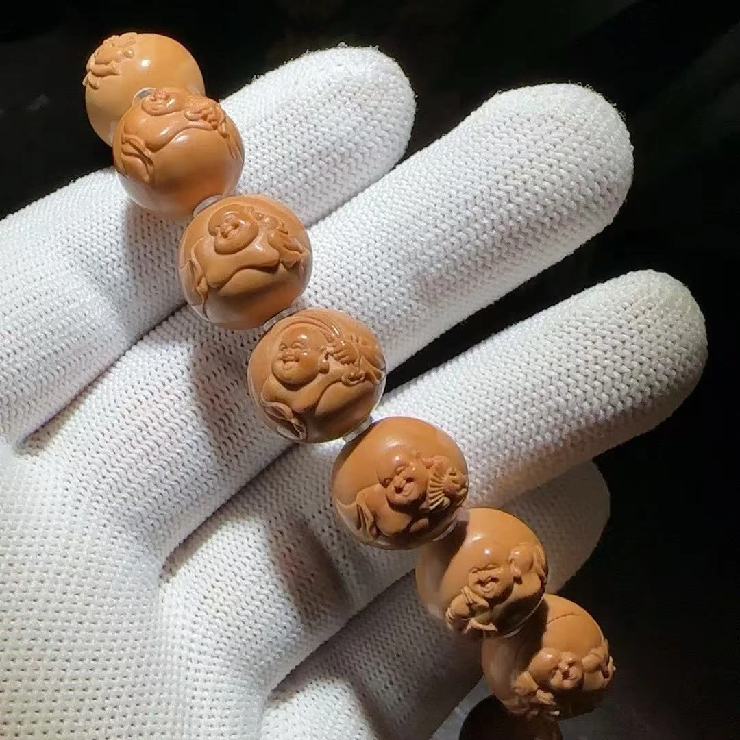 文玩猴头核桃手串佛佑三世浮雕自在弥勒佛手串龙炎料手工雕刻