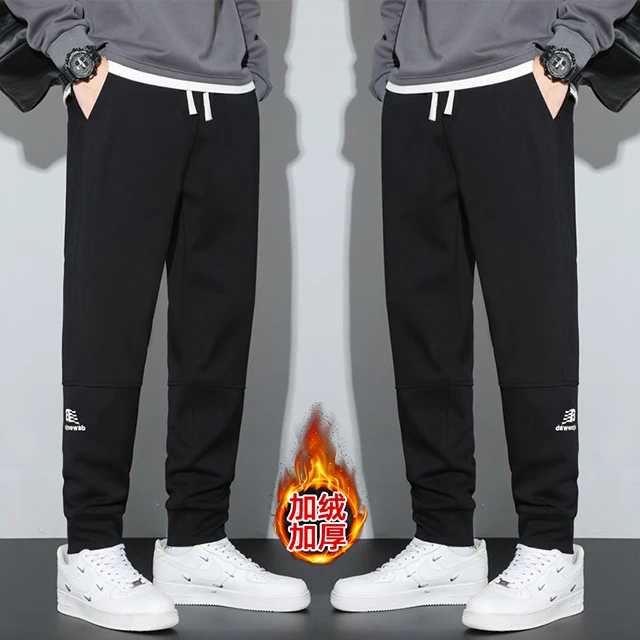 冬季厚款长裤刺绣藏青宽松男士卫裤男裤百搭舒适男士加厚大码加绒