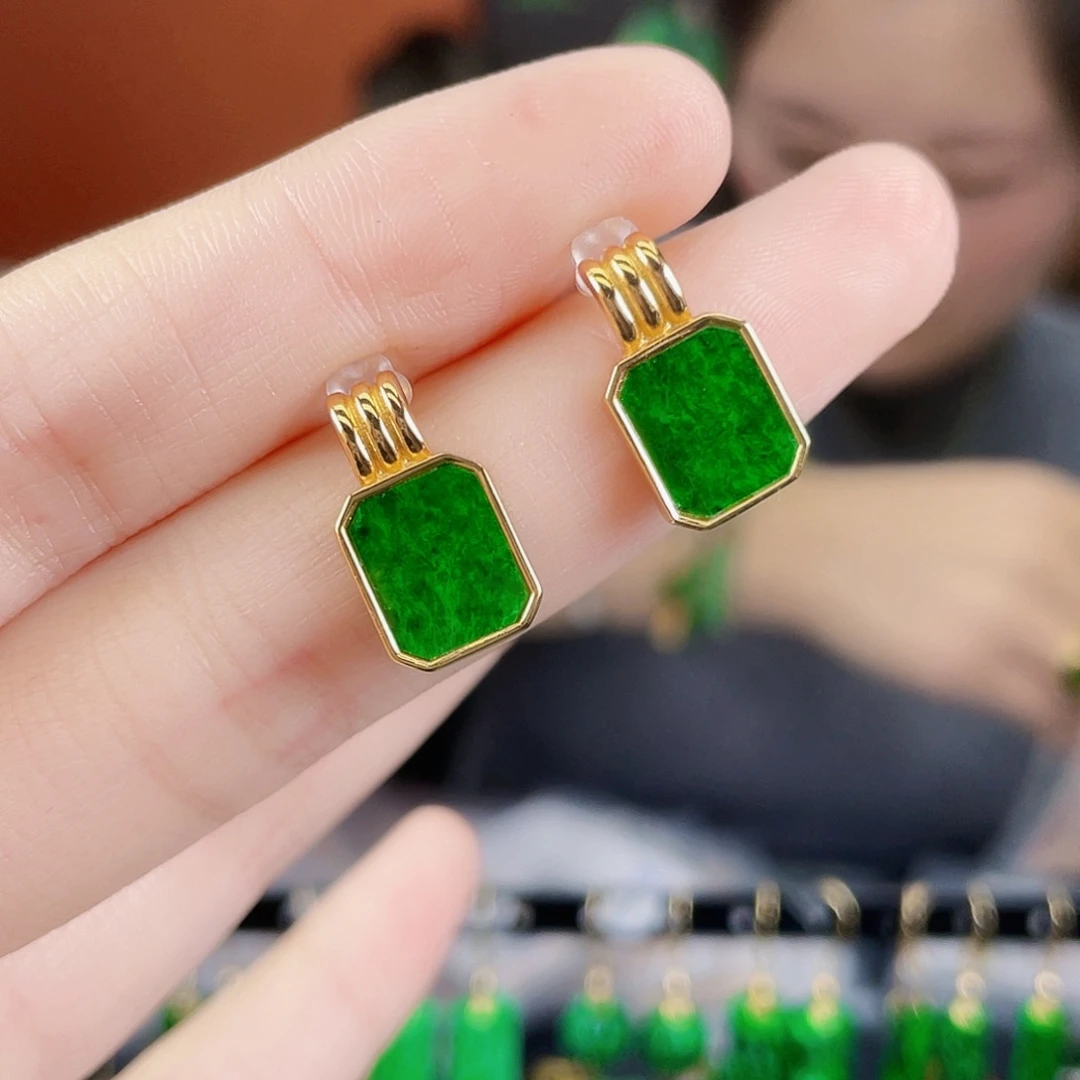 翡翠银S925镶嵌耳饰