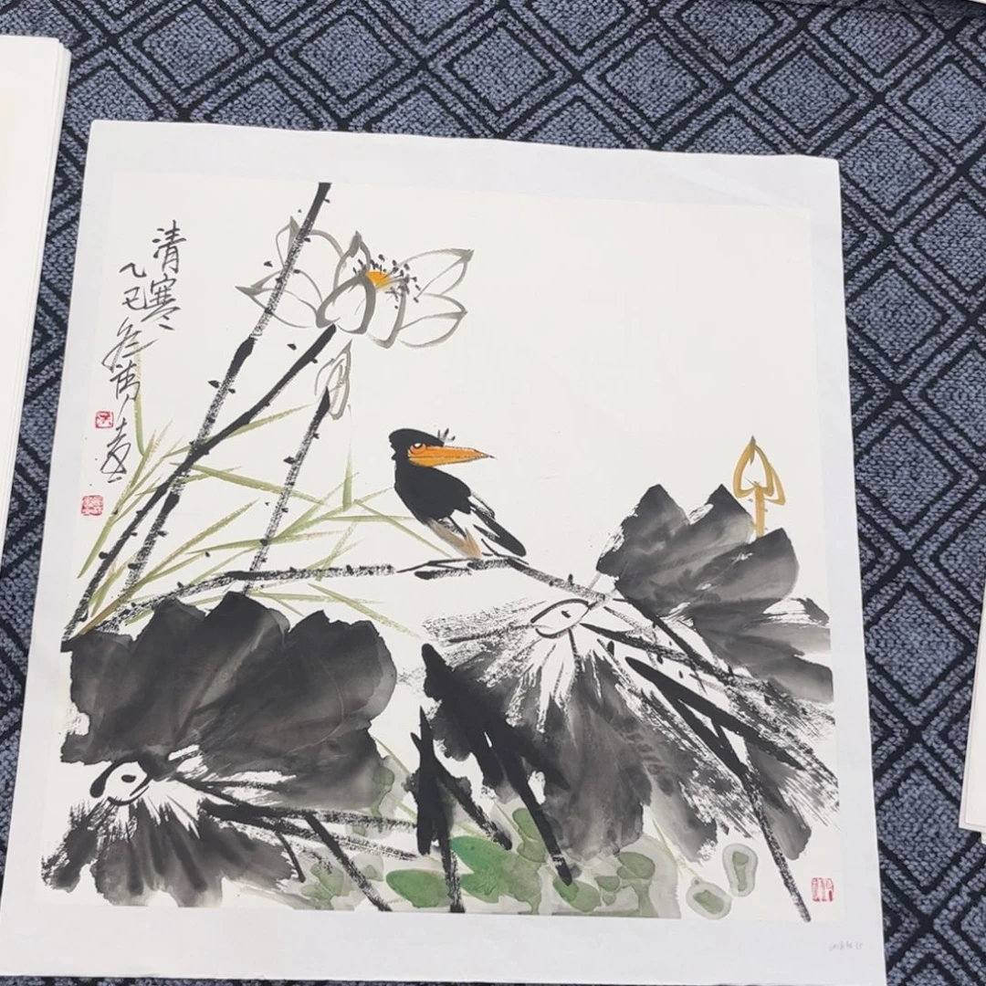 国画洪国林老师四尺斗方花鸟琪