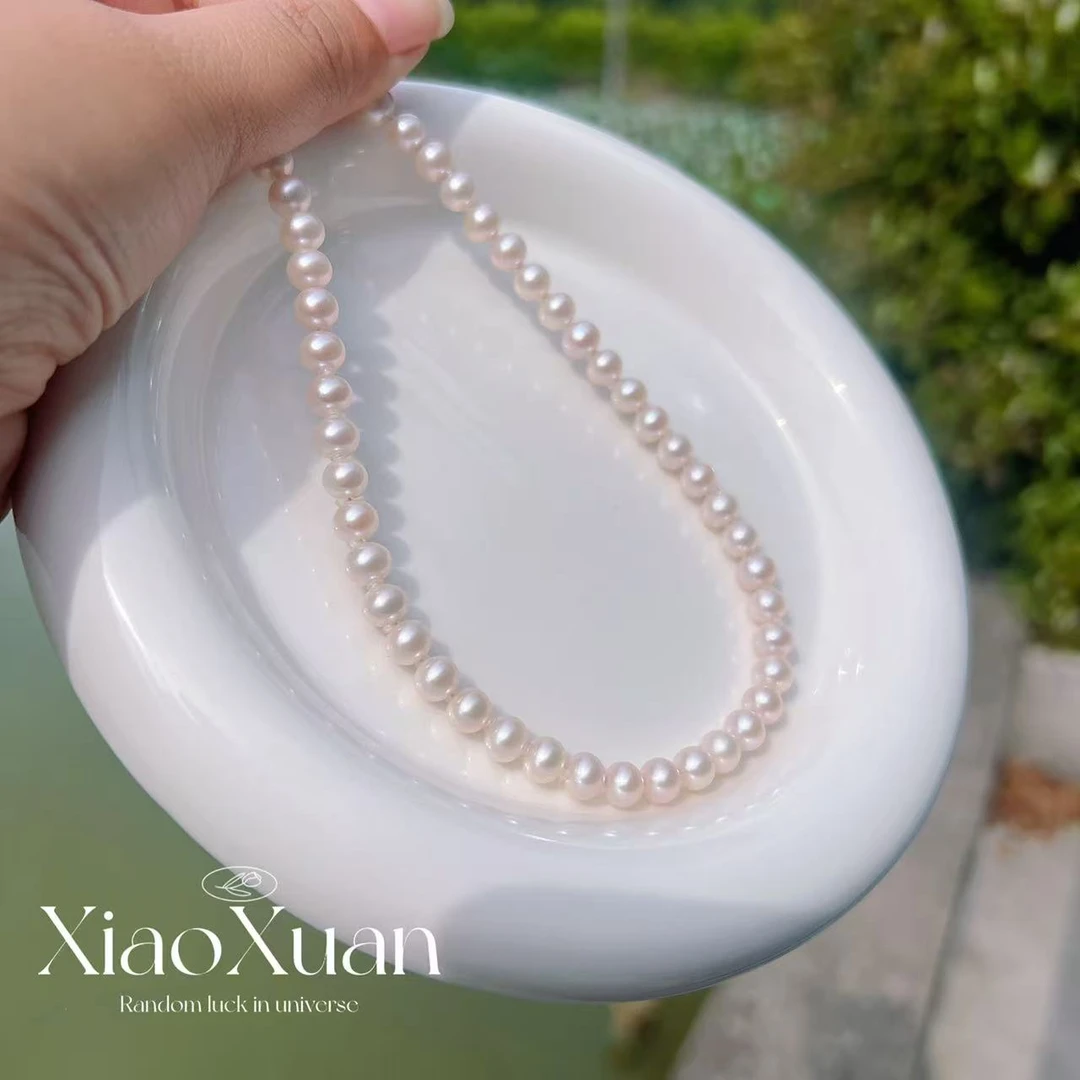 【小宣】淡水珍珠项链14K金项链6-8mm 极光曼塔 精致好看