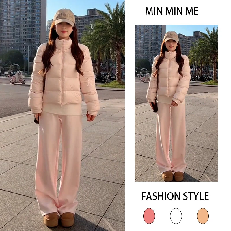 2025秋冬季新款设计感立领纯欲风棉服女搭配加绒休闲阔腿裤两件套