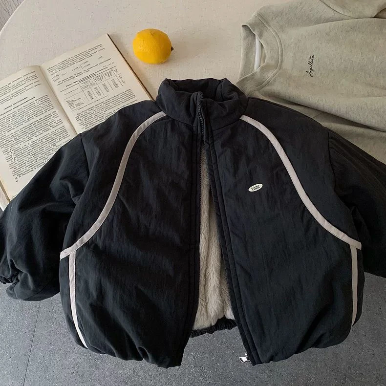 儿童加绒外套2025秋冬男童日系卡通保暖夹克宝宝小童棉衣棒球服