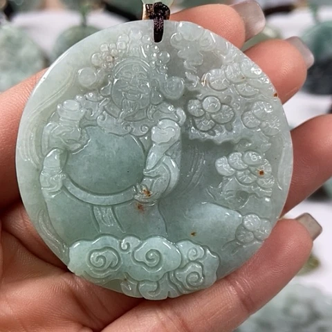 翡翠颈饰未镶嵌财神爷洒黄翡翠福利翡翠