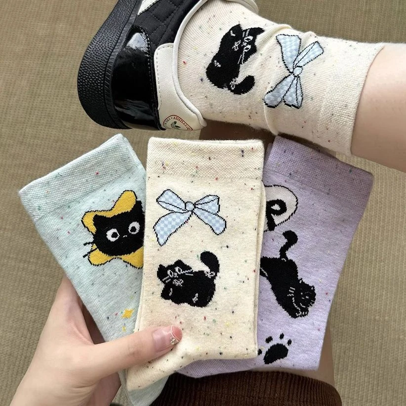 女童袜子秋冬可爱袜春秋款ins潮棉袜日系中筒袜卡通小猫学生筒袜