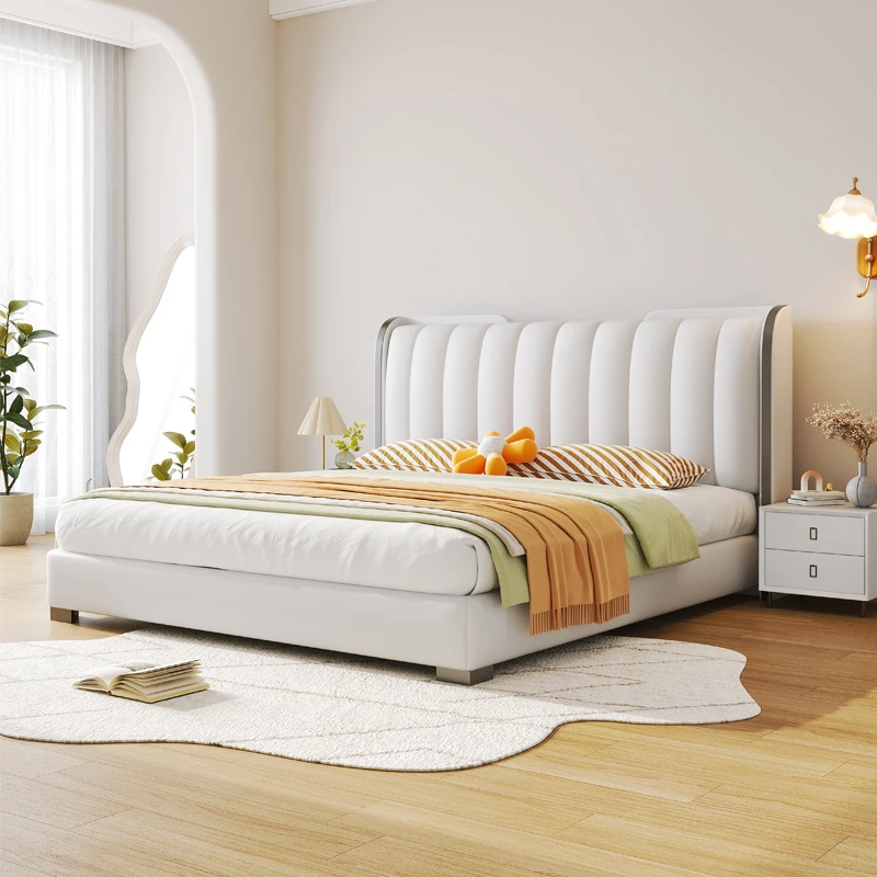 现代简约意式主卧室家用轻奢双人床小户型北欧软包床美式极简储物