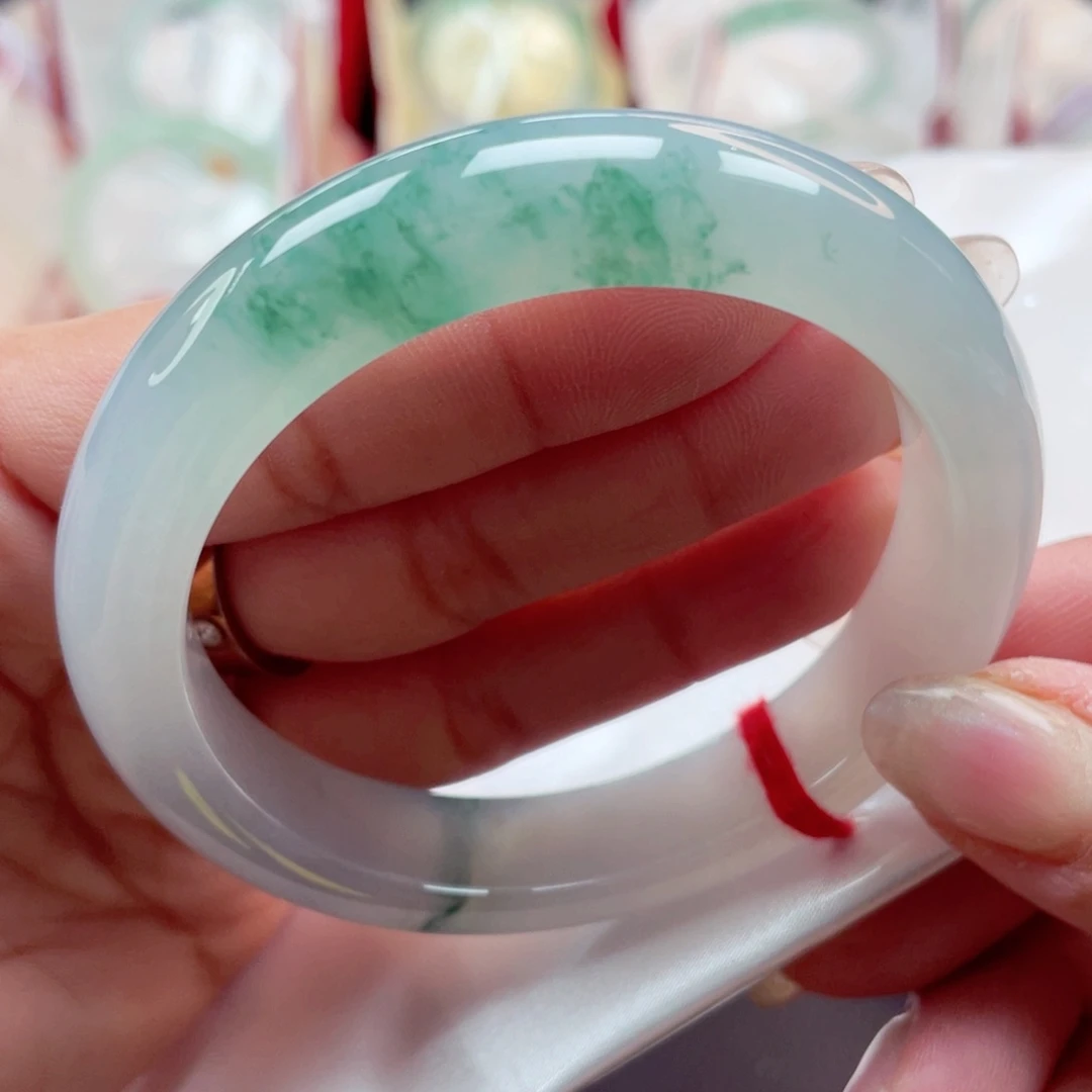 未镶嵌手镯翡翠冰胶细腻山水飘花5455敏 04号