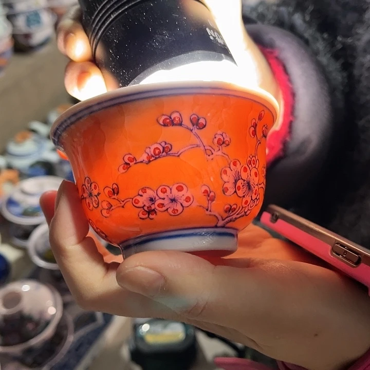 瓷片景德镇陶瓷杯子。红西西。