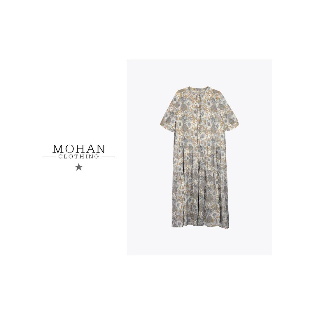 CLOTHING/墨含高奢贵气舒适百搭定位印花100%桑蚕丝连衣裙WJ572