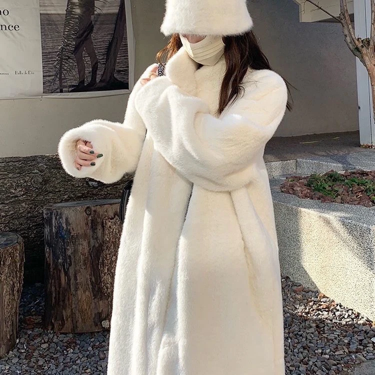 D高贵时尚欧貂绒皮毛一体中长款环保毛毛外套2406