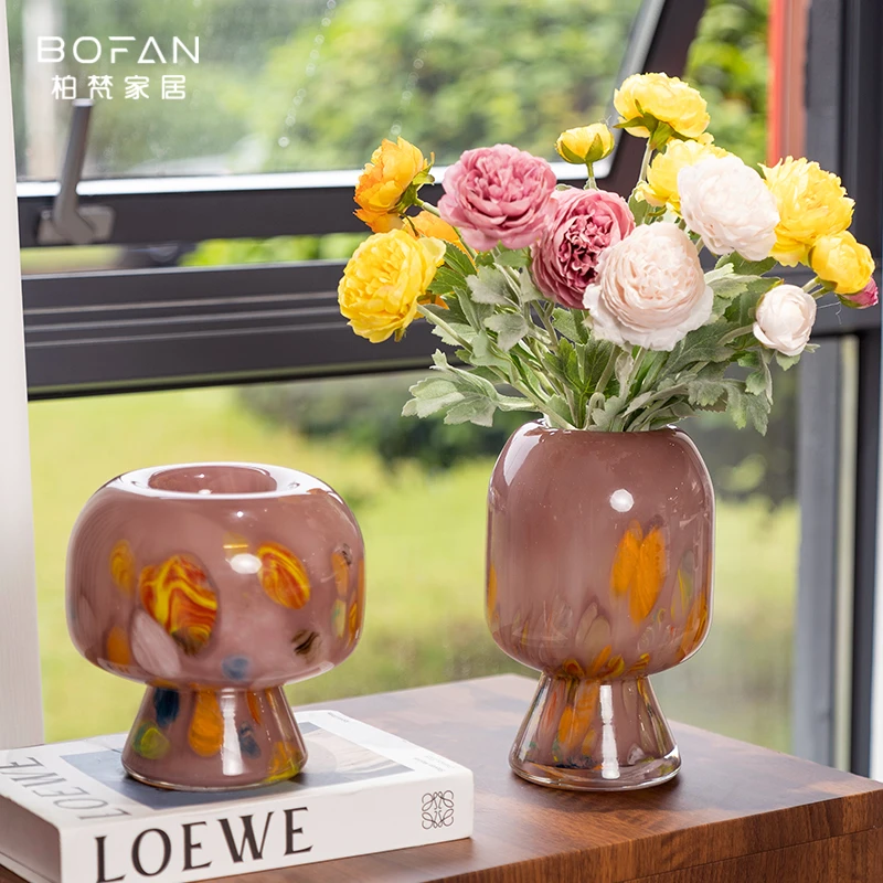 bofan/柏梵温柔彩点高级感玻璃花瓶中古摆件客厅插花餐桌水培花器