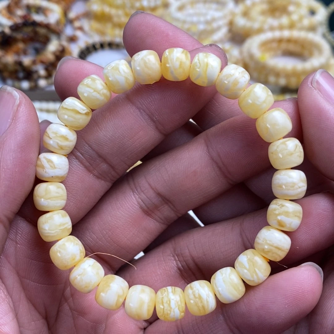 琥珀裸石未镶嵌8.8mm虎皮千层雪