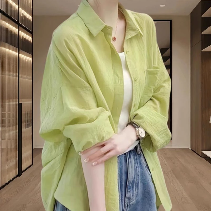 女装高级感气质衬衫2025年夏季新款纯色休闲百搭长袖开衫上衣小众