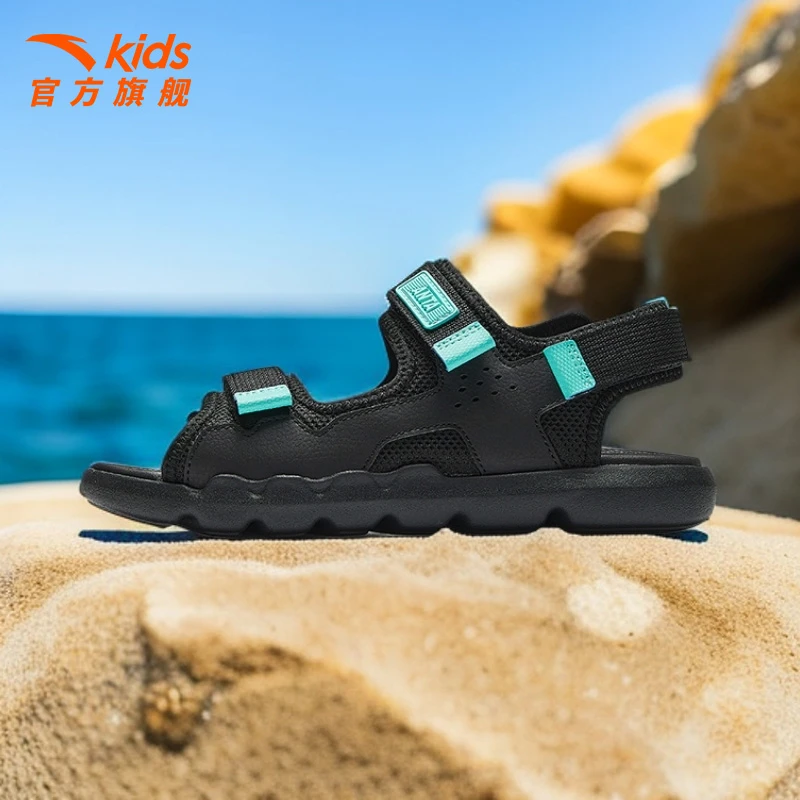 安踏儿童男大童沙滩鞋2025夏新款舒适防滑耐磨青少年露趾休闲凉鞋