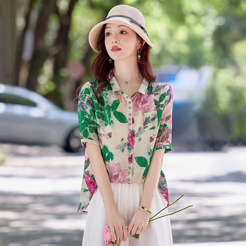 2025夏季新款透气时尚显瘦衬衣T恤透气遮肚子五分袖上衣T恤女轻奢