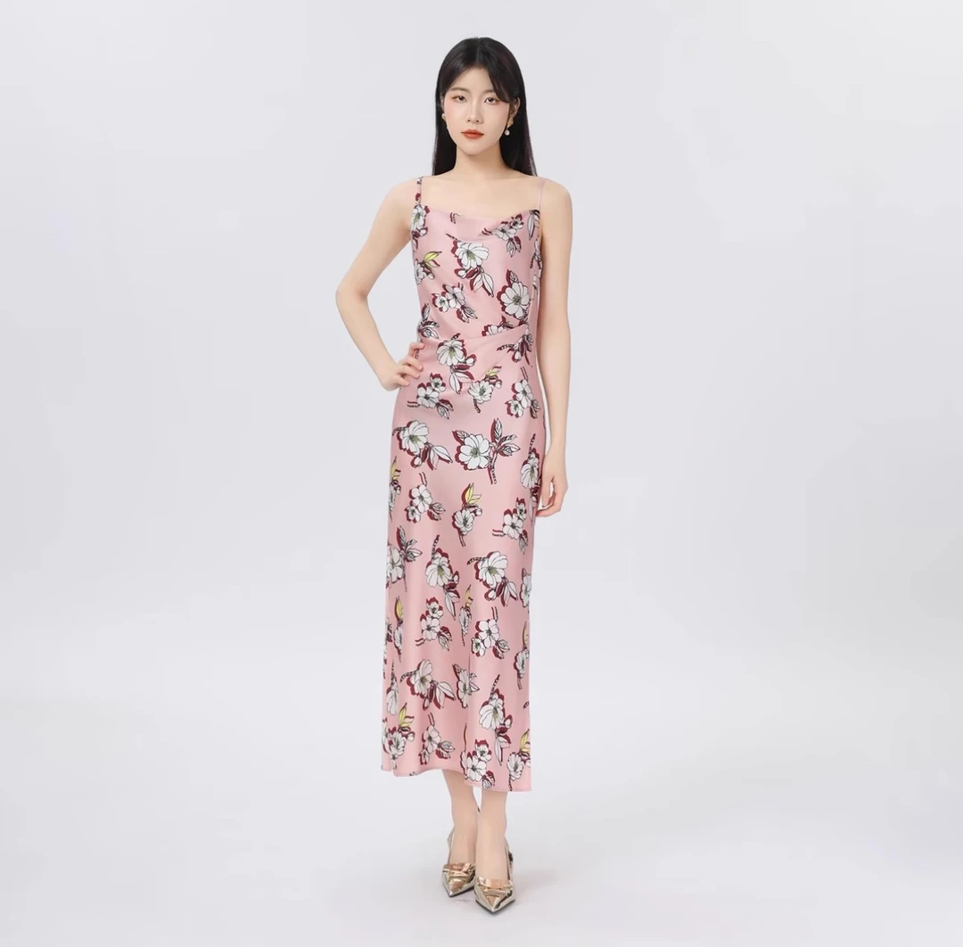 AMAS{专柜哥家}商场同款时尚百搭罗马领波点吊带连衣裙女150041