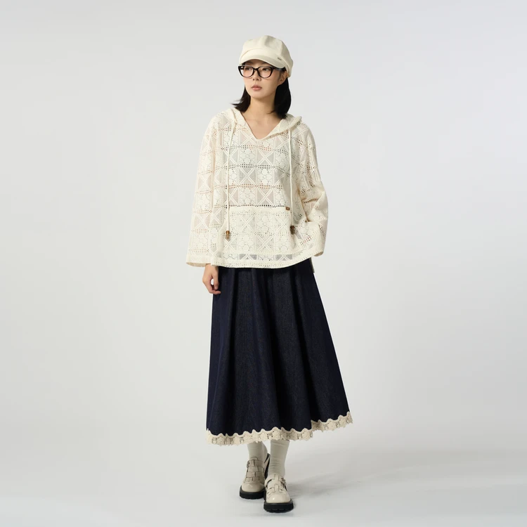 西町村屋简约摆裙女装2025秋季新款复古文艺风长款摆裙XHAC10600