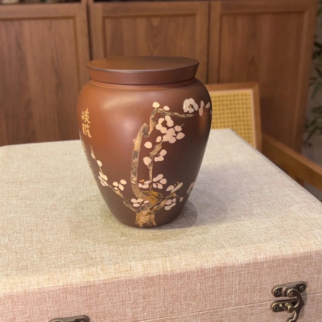 建水紫陶纯手工刻填散茶罐
