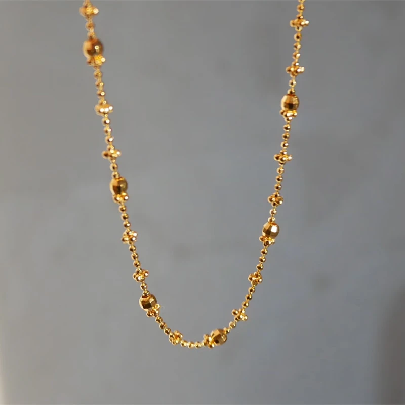 铜合金项链 小众轻奢设计感金色爆闪蹦迪珠项链女精致百搭锁骨链