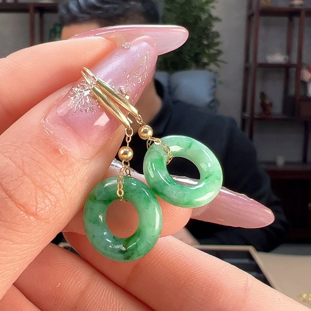 翡翠耳饰18K金镶嵌耳环15