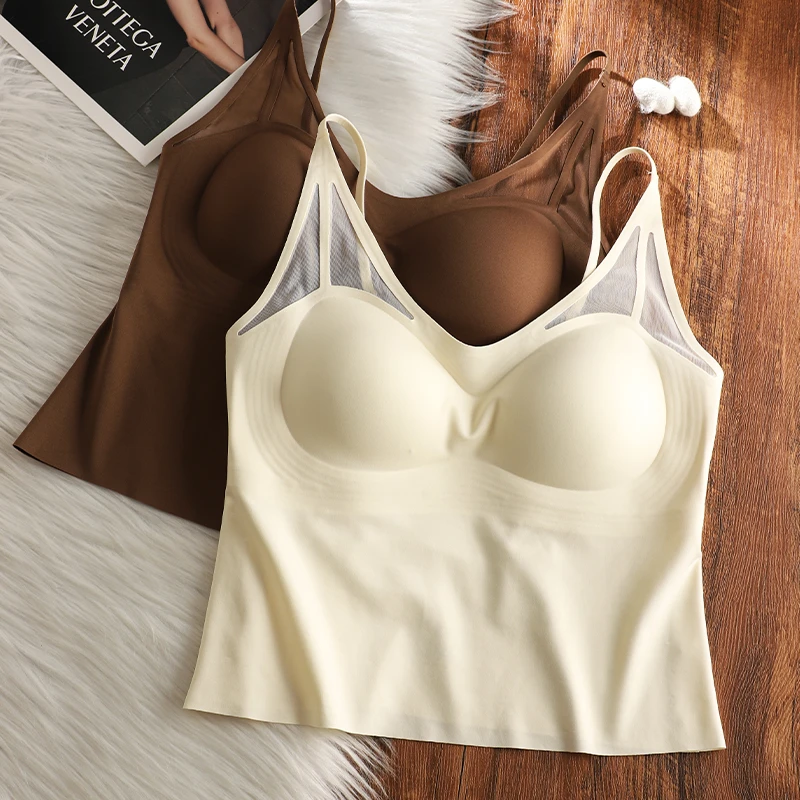 夏季性感网纱微透吊带背心一体式带胸垫无痕防走光内搭外穿美背