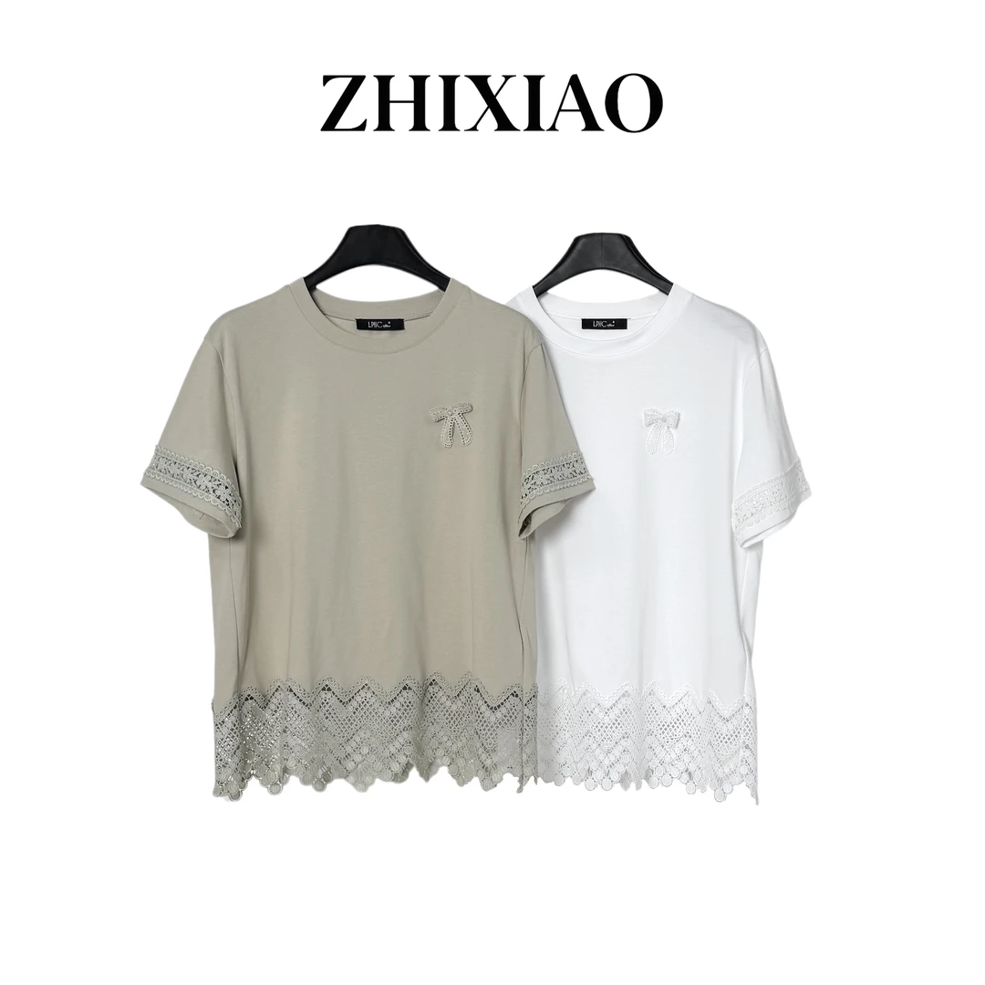 【ZHIXIAO】夏季新款：蕾丝拼接短袖041-1