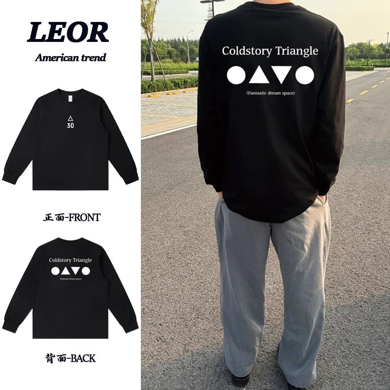 美式复古高街三角标印花运动潮流日常重磅长袖印花T恤 男女同款