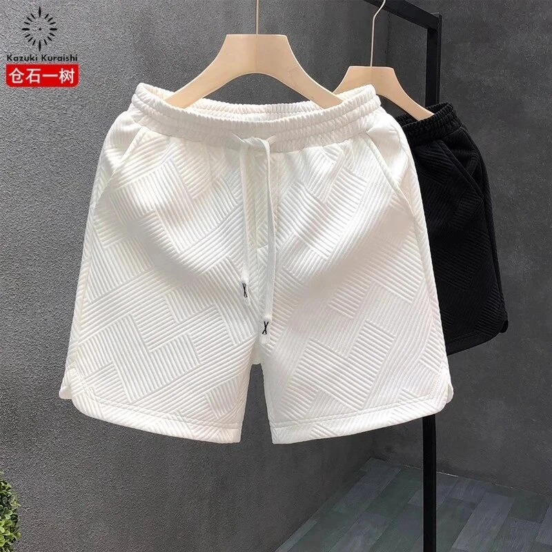 仓石一树新款设计感菱形花纹短裤男潮牌裤男士2025夏季痞帅五分短
