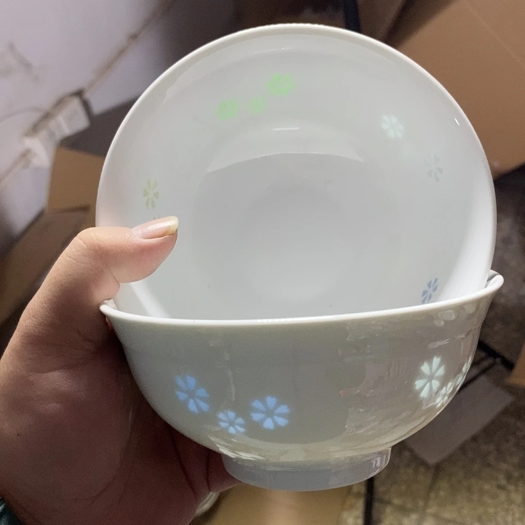 陶摆件5寸高温玲珑瓷碗2支