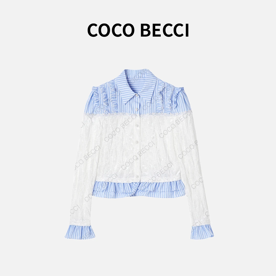 COCO BECCI【蓝梦巴黎】法式拼接衬衫YT24YA140029