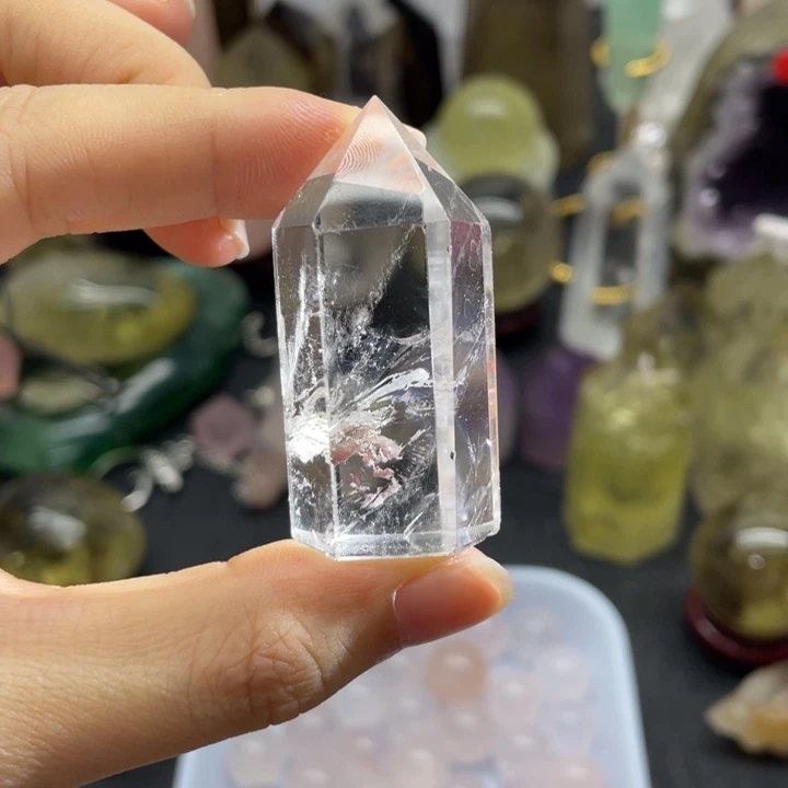 水晶珠宝半成品未镶嵌蓝针白柱2