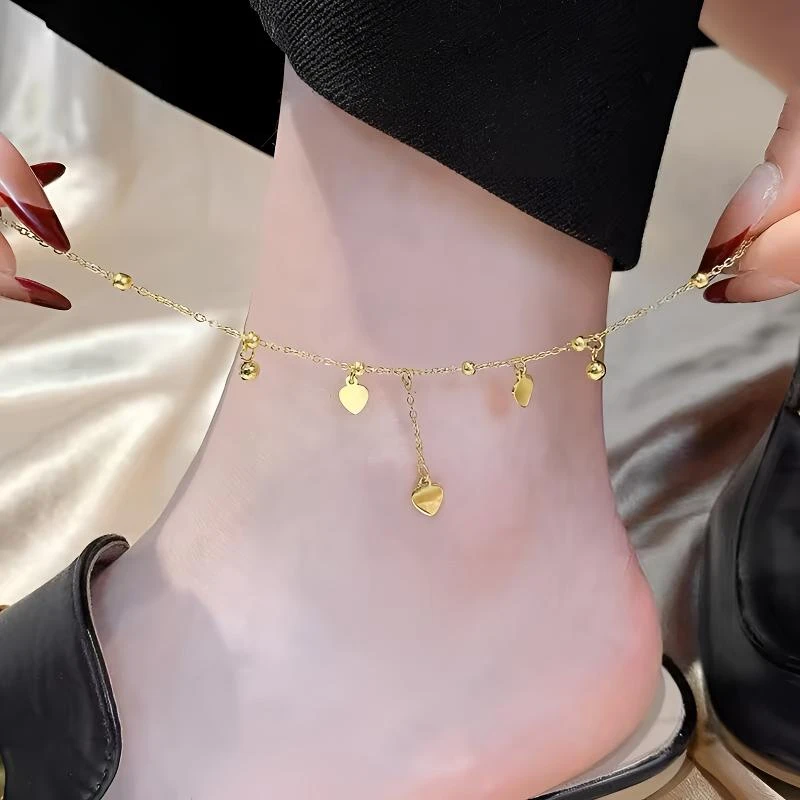 铜合金脚链 爱心脚链女款高级感流苏2025新款高级感小众轻奢足链