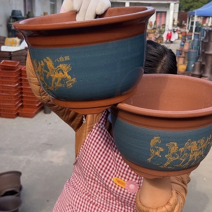 20-20蓝八骏图花盆花盆花盆