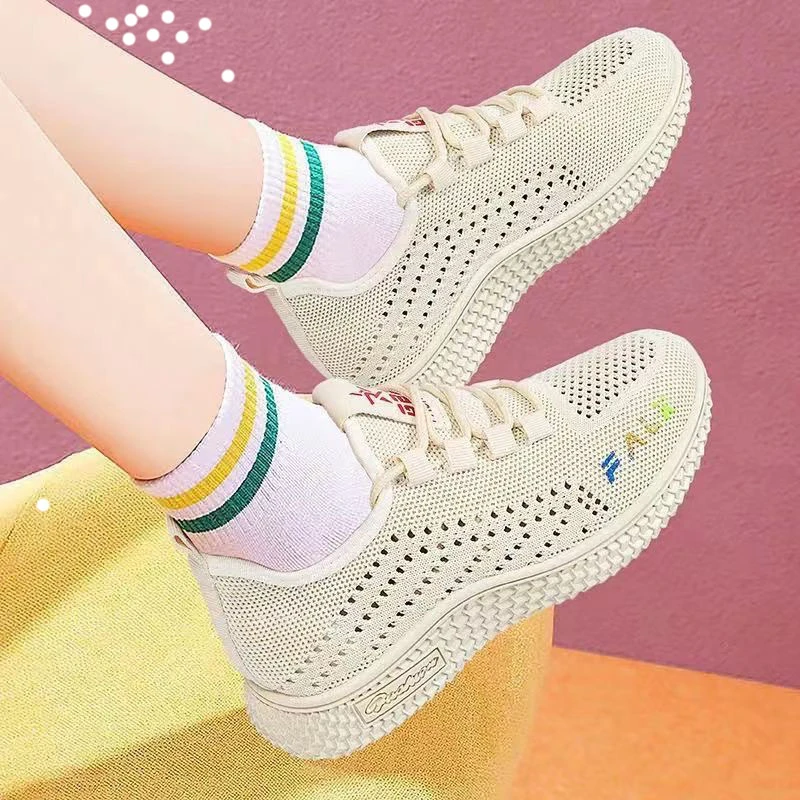 飞织网面透气轻便时尚百搭软底妈妈鞋软底软面运动鞋春季