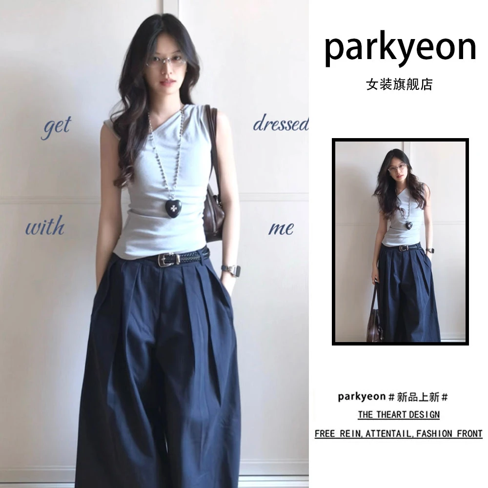 2025年夏季新款气质极简风修身T恤上衣高腰裤子百搭两件套装ins风