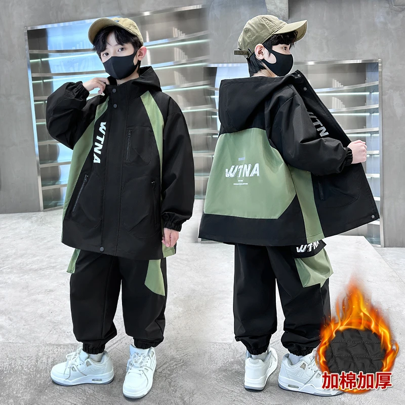 儿童套装春秋款2025新款男童中大童6-12岁男孩运动洋气夹棉加厚