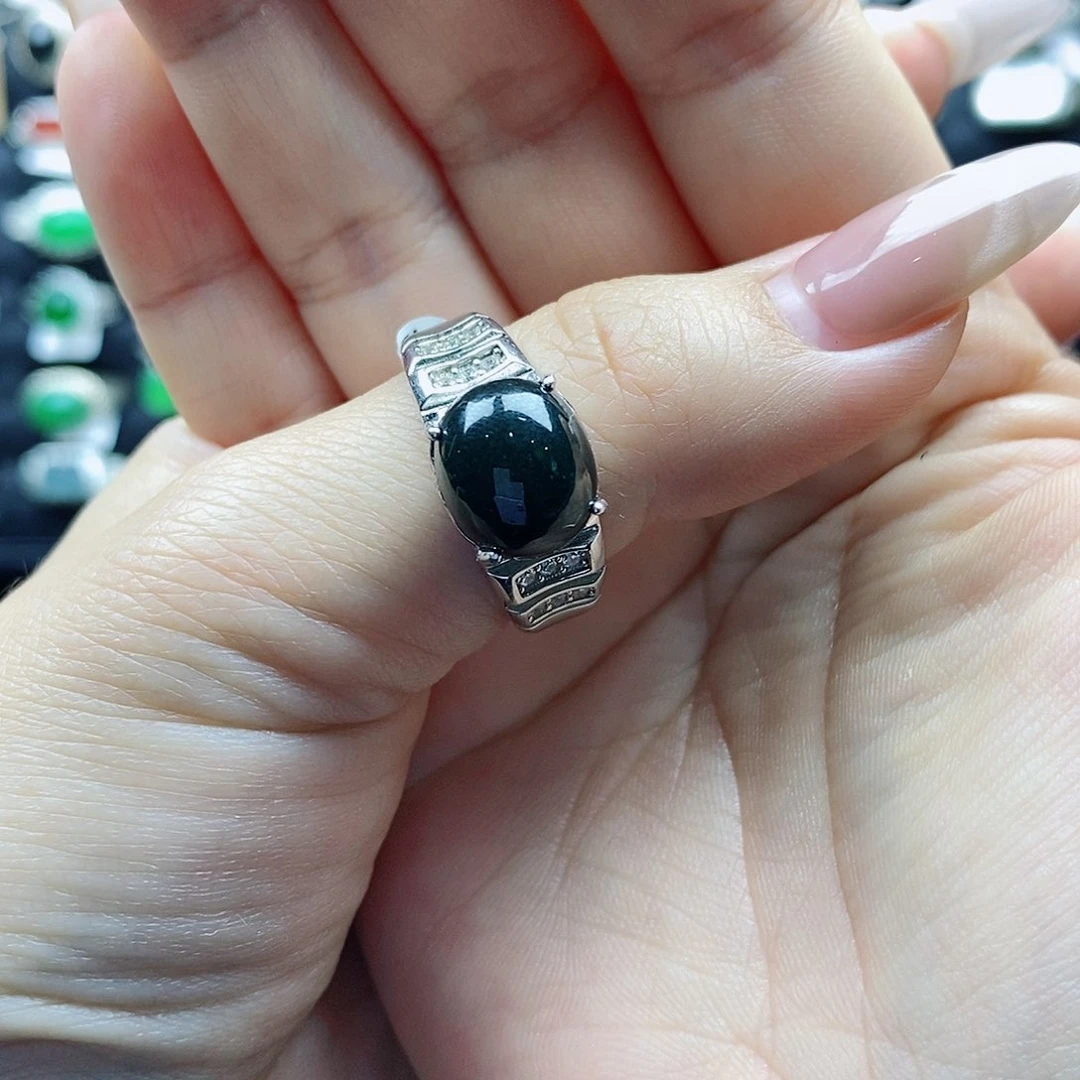 翡翠戒指银S925镶嵌岳*森