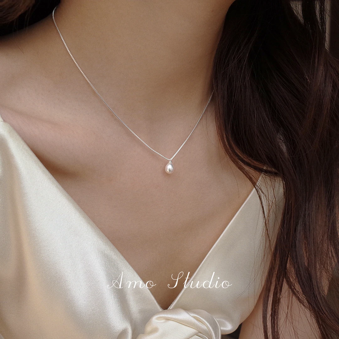 坠链均925银 小灯泡经典百搭单颗珍珠项链简约纯银小众高级锁骨链
