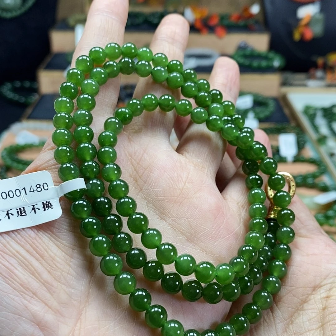 颈饰未镶嵌和田玉（碧玉）6mm辣绿