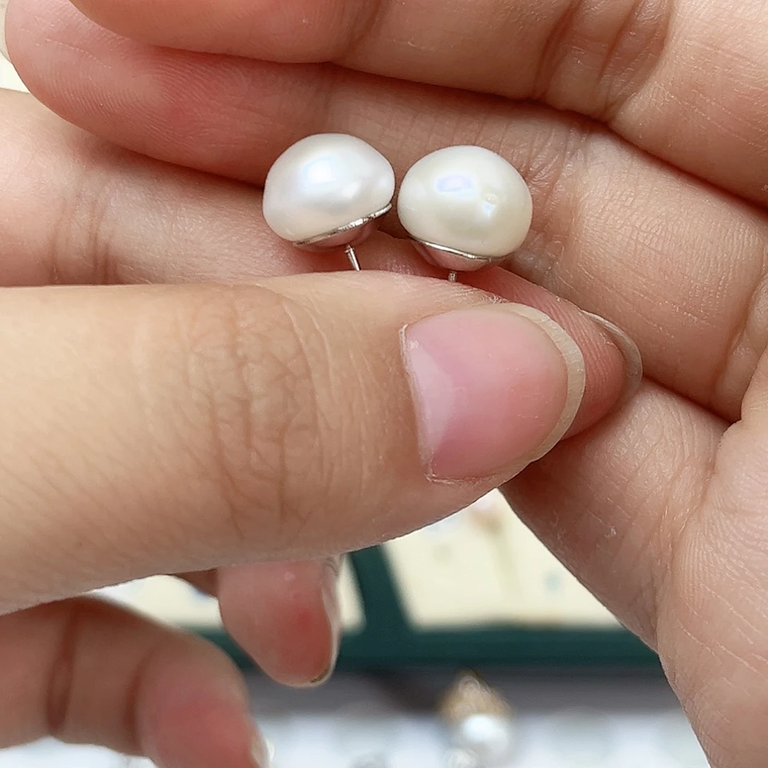 银S925镶嵌淡水珍珠耳饰一****深