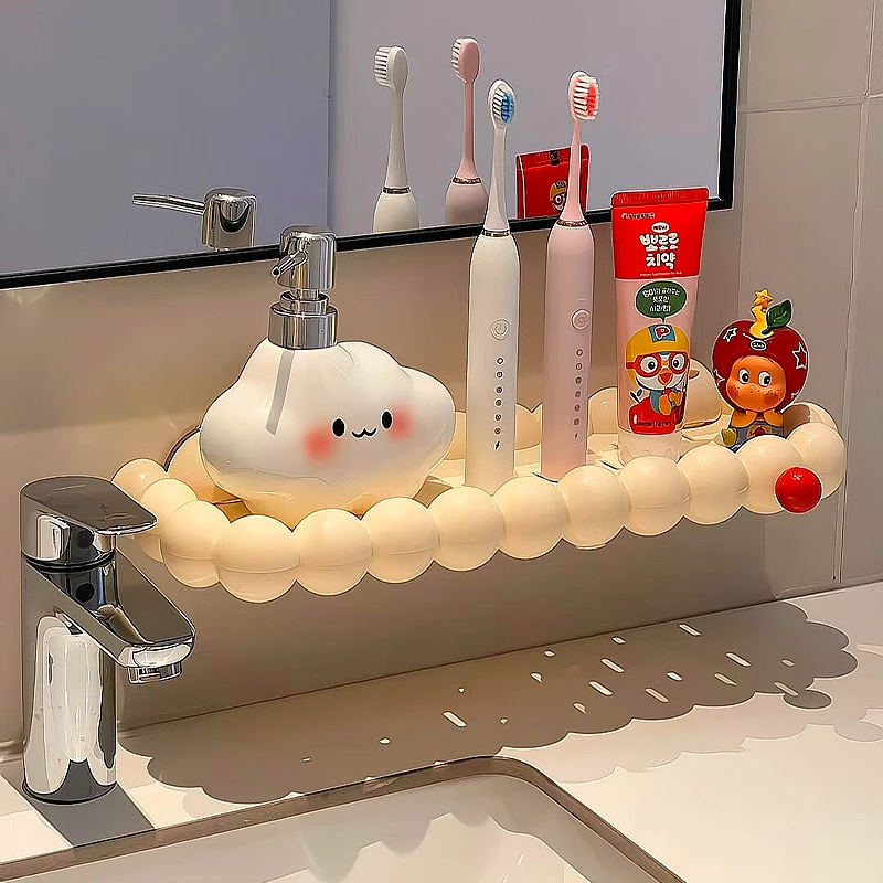 多巴胺洗手台置物架洗漱台墙上收纳浴室卫生间云朵吸盘壁挂整理架