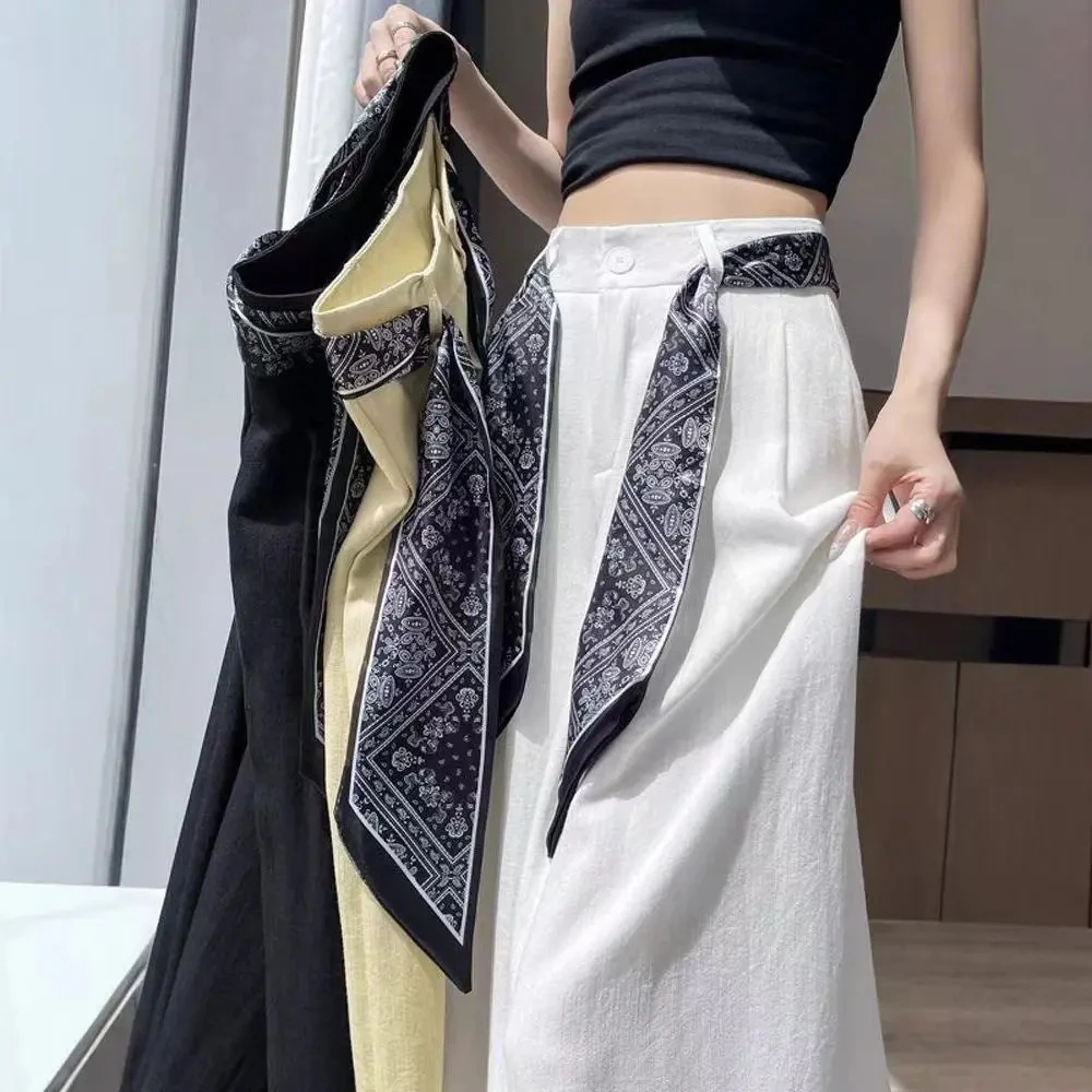 【现货 运费险 丝巾】冰丝裤子女薄款2025直筒宽松西装阔腿裤