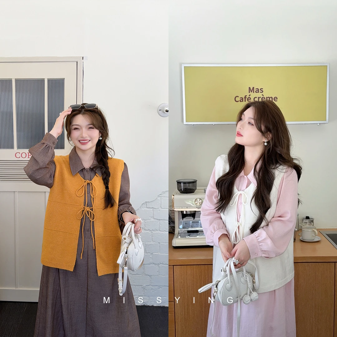 应小姐【秋日绵绵】微胖大码女装显瘦时尚宽松设计叠穿百搭针织马甲