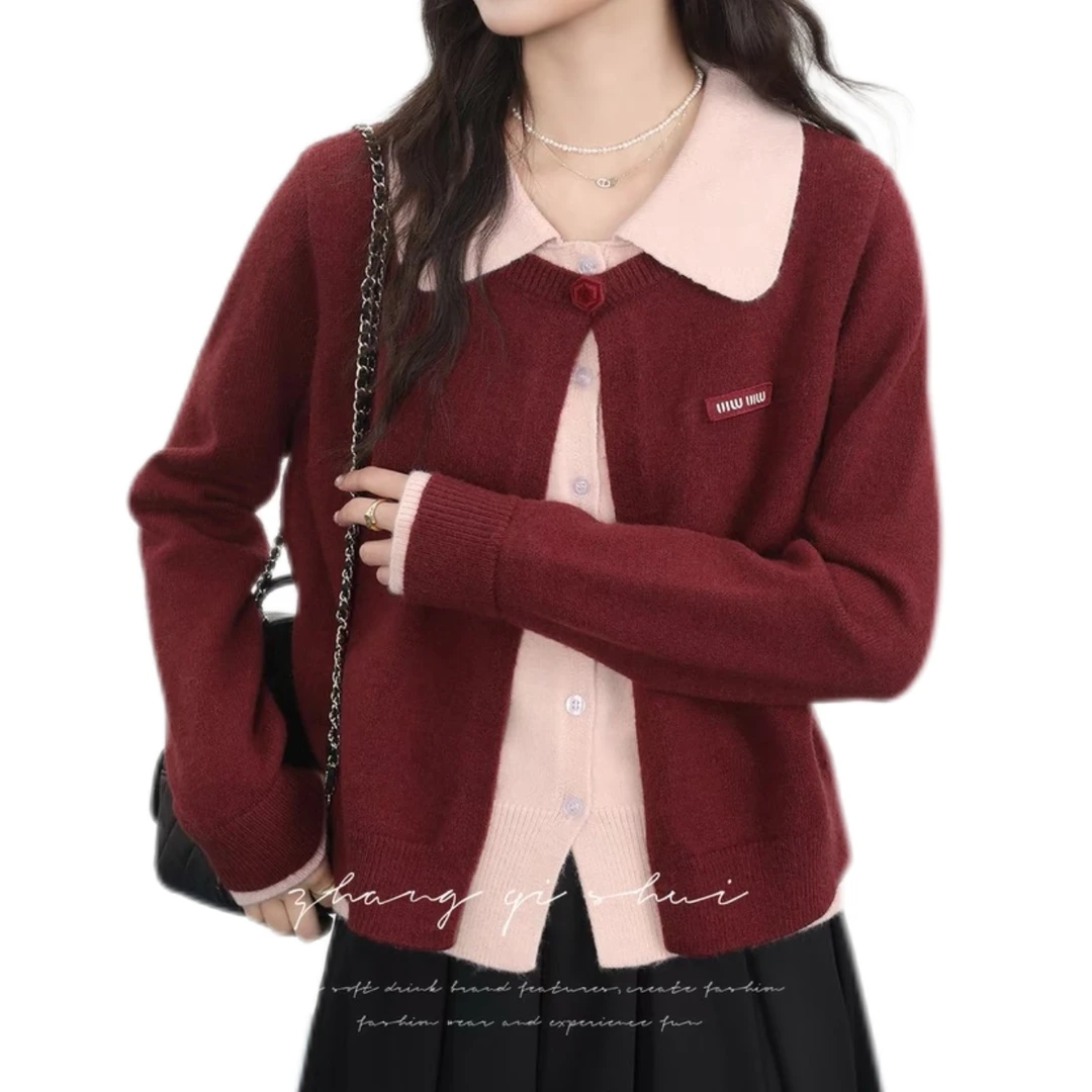 【ZBT直播间】《红昭愿》秋冬红色假两件设计感毛衣女外穿开衫Z13647